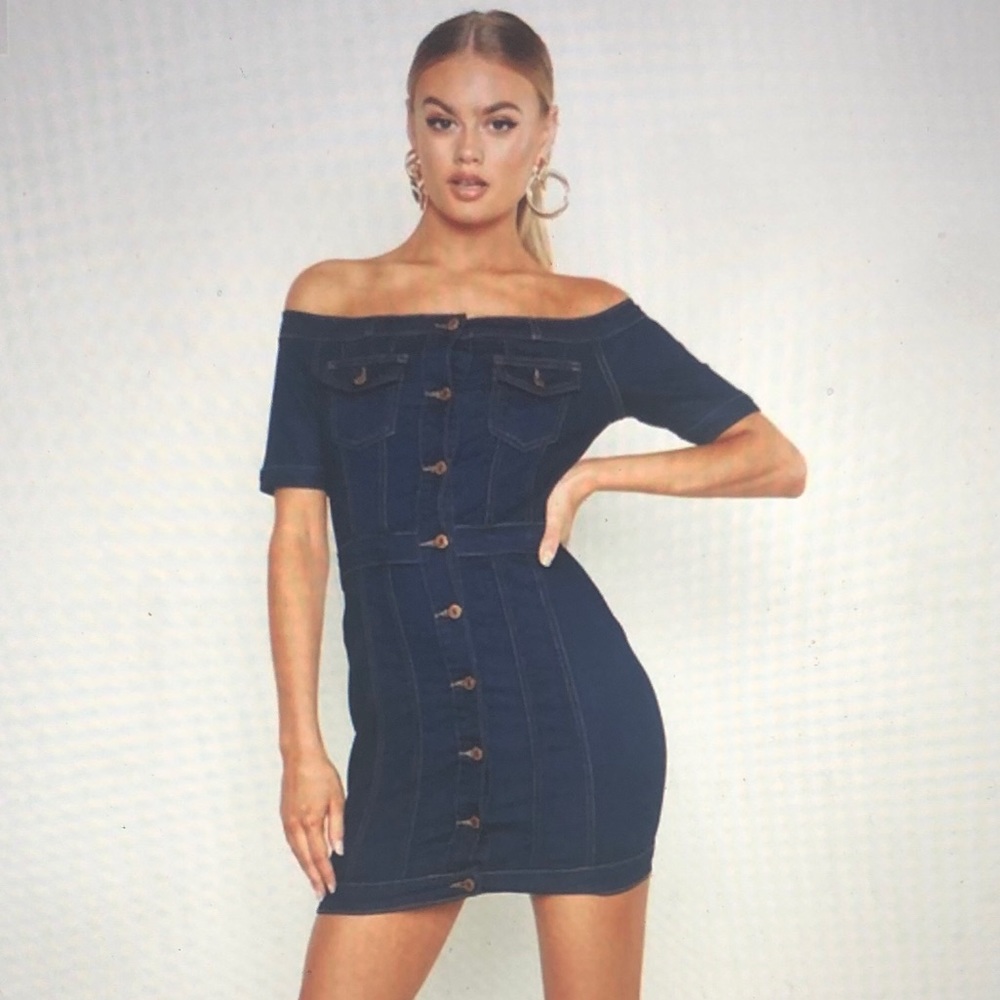 Denim Bardot Button Up Dress